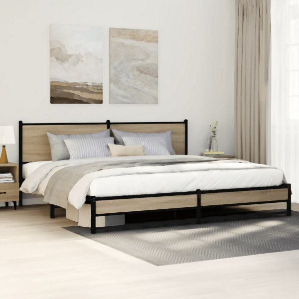 vidaXL Metallbett ohne Matratze Sonoma-Eiche 193x203 cm, 3301397