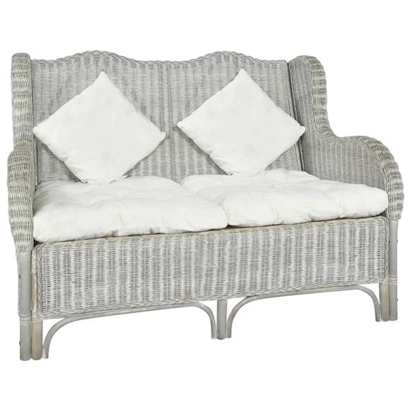 vidaXL 2-Sitzer-Sofa Grau Natürliches Rattan und Leinen, 325467