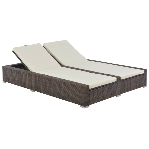 vidaXL Doppel-Sonnenliege Poly Rattan Braun, Polyester, 44751