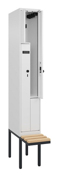 C+P Z-Spind Evolo PLUS, Bank, 2 Fächer, 2120x300x815mm, 9016/9016, Drehriegel, Sitzfläche Holz, 0490437-102 S10019