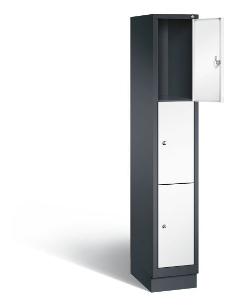 C+P Schließfachschrank Evolo, H1800xB320xT500mm, Farbe: Schwarzgrau / Verkehrsweiß, 48020-103 S10113