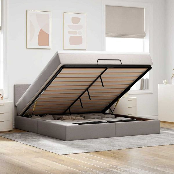 vidaXL Ottomane Bett mit Matratze & LEDs Taupe 180x200 cm Stoff, 3312247