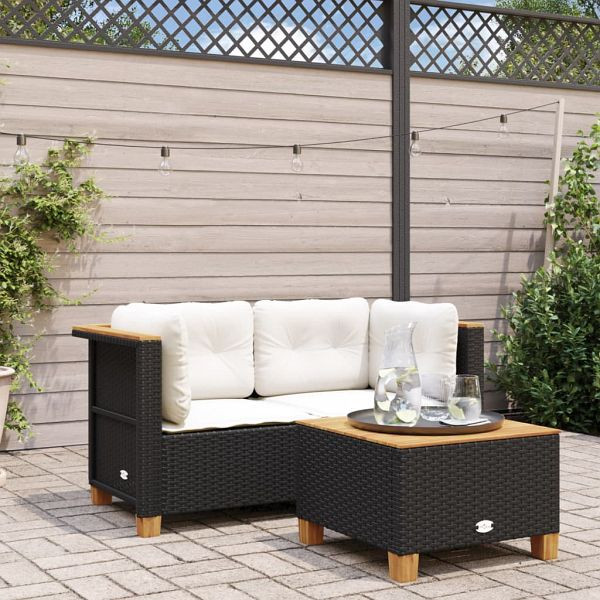 vidaXL Garten-Ecksofas mit Kissen 2 Stück Schwarz Poly Rattan, 365914