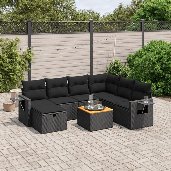 vidaXL 8-teilig Garten-Sofagarnitur mit Kissen Schwarz Poly Rattan, 3264961
