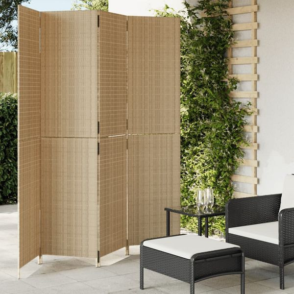 vidaXL Paravent 4-teilig Beige Poly Rattan, Material: Poly Rattan (PE-Rattan), pulverbeschichteter Stahl, 365363