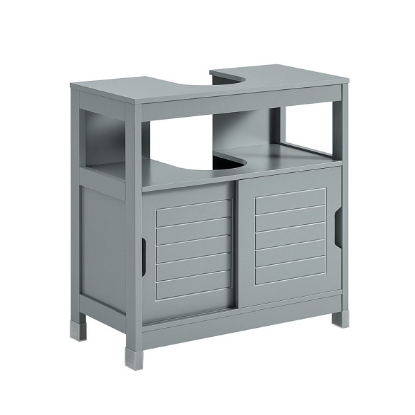 SoBuy Waschbeckenunterschrank mit zwei Türen Grau 60x30x60 cm, Modern, große Aussparung, FRG128-II-SG