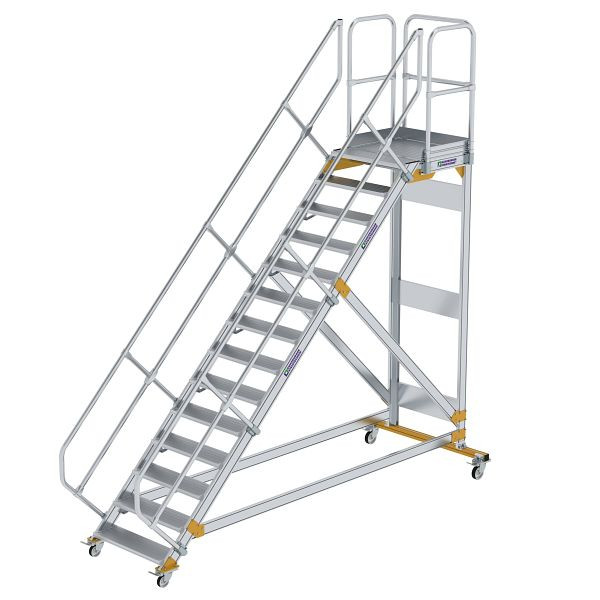 Munk Günzburger Steigtechnik Plattformtreppe 45° fahrbar Stufenbreite 800 mm 14 Stufen Aluminium geriffelt, 600794