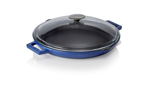 WAS Pfanne Emailliert, Glasdeckel Metallgriff, Materialstärke: Boden 5 mm, Rand 4 mm, blau, 364202030