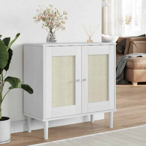 vidaXL Sideboard SENJA Rattan-Optik Weiß 80x35x80 cm Kiefernholz, 358032