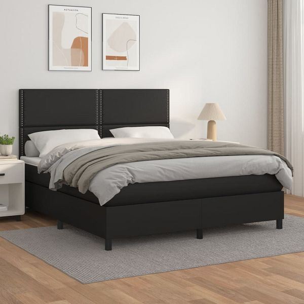 vidaXL Boxspringbett mit Matratze Schwarz 180x200 cm Kunstleder, 3142797