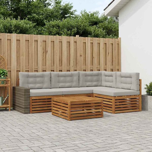 vidaXL Outdoor-Sofagarnitur 5-teilig Natürlich und Hellgrau, 3383339