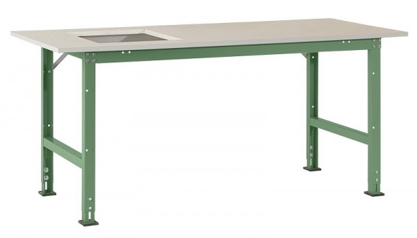 Manuflex Packtisch PACKPOOL Standard mit Platten-Ausschnitt für Waage, BxTxH = 2000 x 800 x 760-870 mm, Resedagrün, AS0041.6011