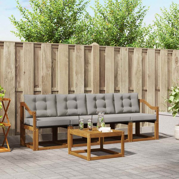 vidaXL Outdoor-Sofagarnitur mit Kissen 5-teilig Natürlich und Hellgrau, 3368386