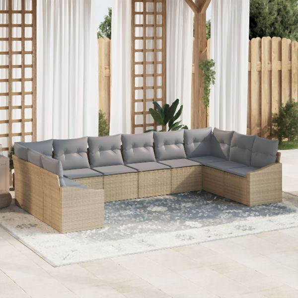 vidaXL Garten-Sofa-Set Set aus 10 Grau, Natur Rattan, Polyester, 3355569