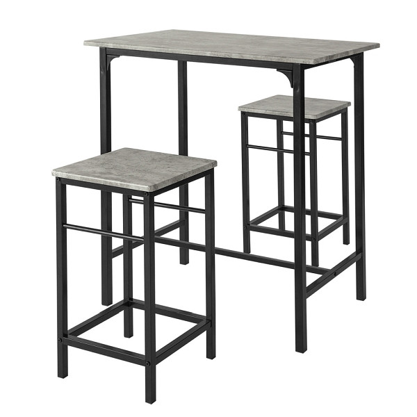 SoBuy Bartisch-Set mit 2 platzsparenden Hockern Hellgrau 80x50x87cm, Industriell, OGT10-HG