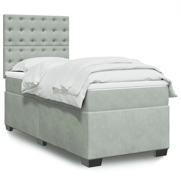 vidaXL Boxspringbett mit Matratze Hellgrau 80x200 cm Samt, 3293074
