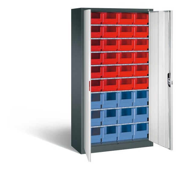 C+P Magazinschrank Serie 13, H1980xB1000xT420mm, Farbe: Anthrazitgrau / Lichtgrau, Muldengriff, 133144-23 S10113