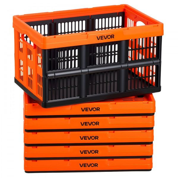 VEVOR Klappbox 45L 6er-Pack, Faltbare Kunststoff-Aufbewahrungsboxen, 15 kg Tragkraft, Orange & Schwarz, KZDSLCWKCHS4P14RK001V0