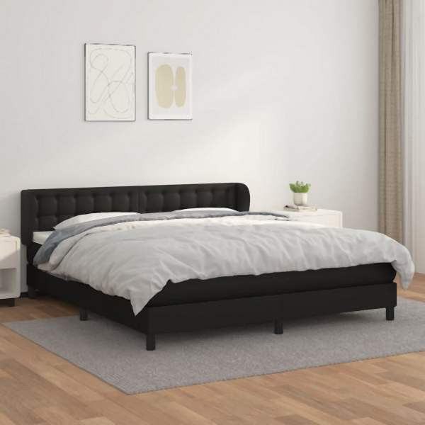 vidaXL Boxspringbett mit Matratze Schwarz 160x200 cm Kunstleder, 3127319