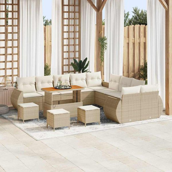 vidaXL Garten-Sofa-Set 14-teilig Beige Poly-Rattan, 3361941