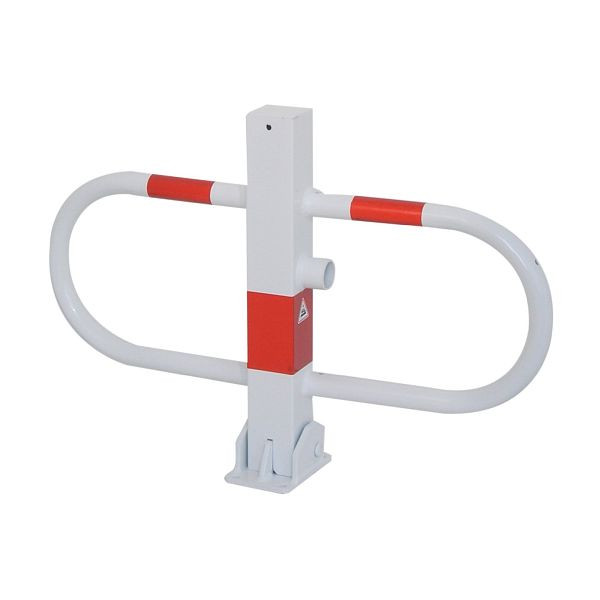 Schake Parkplatzsperre umlegbar mit Dreikantverschluss, feuerverzinkt und weiß beschichtet mit rot reflektierenden Leuchtstreifen, 4709FUB