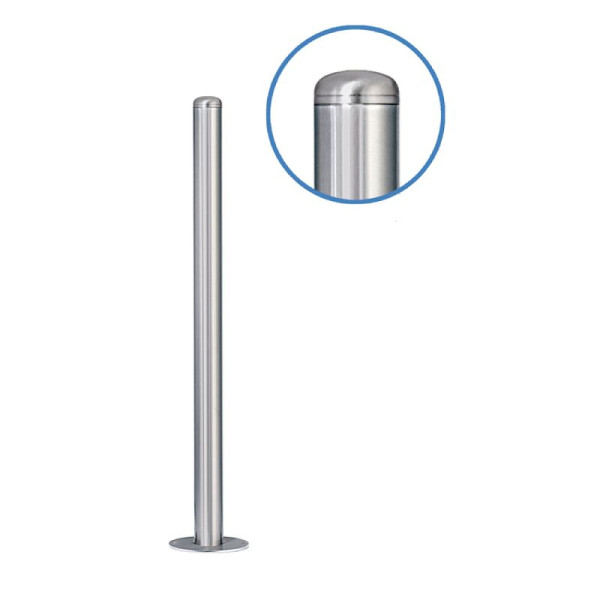 Stein HGS Absperrpfosten "Acero Rundkopf" (V2A) Ø76mm aus Edelstahl, zum Aufdübeln, selbstaufrichtend bis 30°, glasperlengestrahlt, 13049-gg