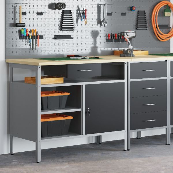 vidaXL Werkbank mit abschließbarer Tür Schwarz 100x55x85 cm Stahl, 4103458