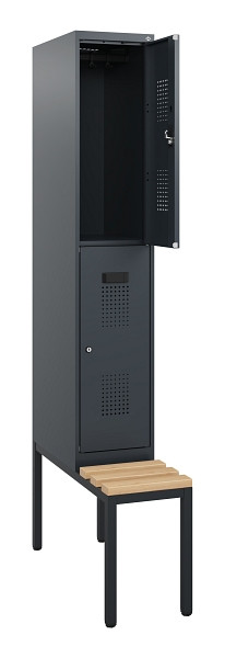 C+P Doppelstöckiger Spind Evolo PLUS, Bank, 2 Fächer, 1950x300x815mm, 7016/7016, Zylinderschloss, Sitzfläche Buche-Hartholz, Sitzbank, 0493505-10 S10043