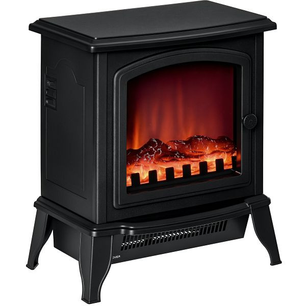 HOMCOM Elektrokamin freistehend, Flammeneffekt, 2 Heizmodi 1000W/2000W, gehärtetes Glas, Schwarz, 36,5x24x45,5 cm, 820-218V90
