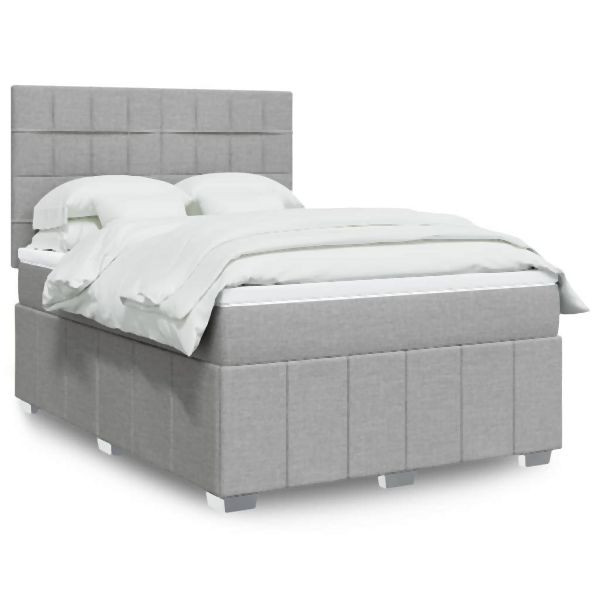 vidaXL Boxspringbett mit Matratze Hellgrau 140x200 cm Stoff, 3293991