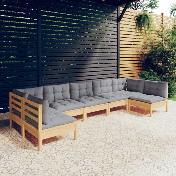 vidaXL 7-tlg. Garten-Lounge-Set mit Grauen Kissen Kiefer Massivholz, 3097162