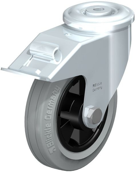 Blickle LER-VPP 150R-FI-SG Stahlblech-Lenkrolle mit Rückenloch & Feststeller, Vollgummi, Grau, 698381
