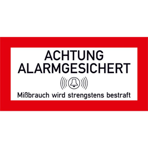 Stein HGS Hinweisschild für Schutzschränke, Achtung alarmgesichert, 105 x 52 mm / 3er-Bogen, 30.c9020