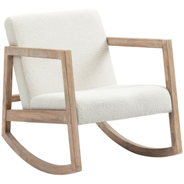 HOMCOM Schaukelstuhl mit Holzrahmen gepolstert Relax Stuhl Sessel Stuhl Wohnzimmersessel Lounge mit gepolsterter Sitzfläche Kautschukholz, 839-227