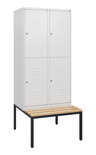 C+P Doppelstöckiger Spind Classic PLUS, 2 Abteile, 1950x800x815mm, 9016/9016, Zylinderschlösser, Buche-Sitzleisten, Sitzfläche, 0803505-22 S10038