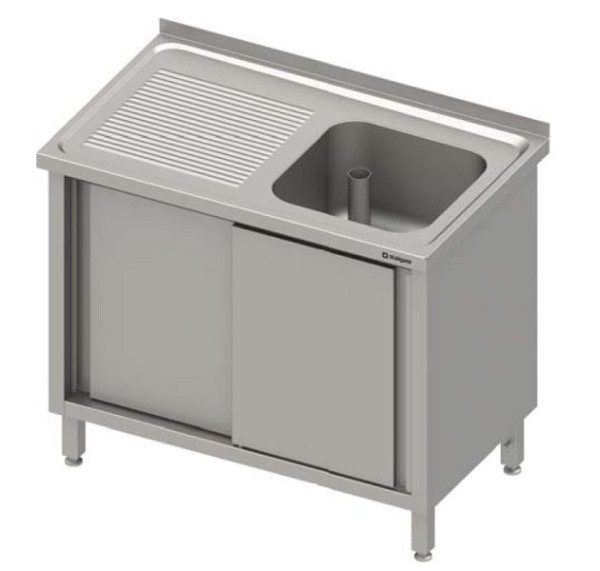 Stalgast Spülschrank mit Schiebetüren 1200x600x850 mm, mit einem Becken rechts, mit Aufkantung, verschweißt, VSK12621RA