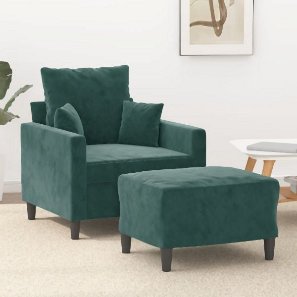 vidaXL Sessel mit Hocker Dunkelgrün 60 cm Samt, 3201099