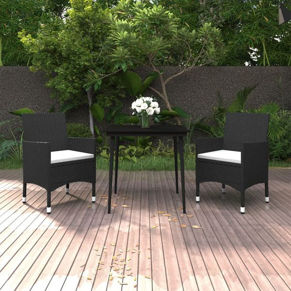 vidaXL 3-teilig Garten-Essgruppe mit Auflagen Poly Rattan und Glas, 3099727