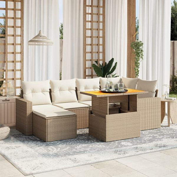 vidaXL 11-teilig Garten-Sofagarnitur mit Kissen Beige Poly Rattan, 3274592