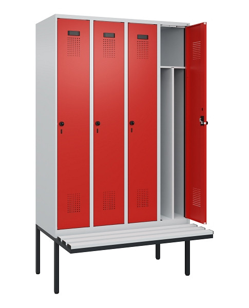 C+P Spind Evolo PLUS, 4 Abteile, 2120x1200x815mm, 7035/3020, Haken 4, Drehriegel, Material Sitzfläche Kunststoff, 0490407-40F S10059