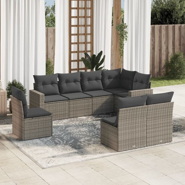 vidaXL 8-teilig Garten-Sofagarnitur mit Kissen Grau Poly Rattan, 3219060