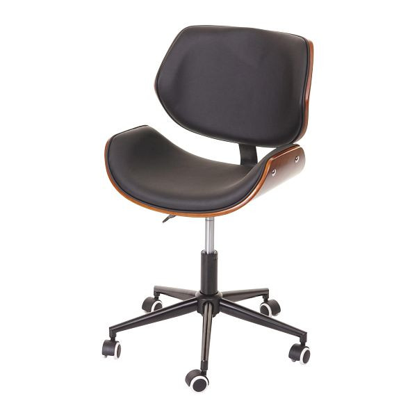Mendler Bürostuhl HWC-G25, Drehstuhl Schreibtischstuhl, Bugholz Walnuss-Optik Retro drehbar höhenverstellbar MVG, schwarz-braun, 71057