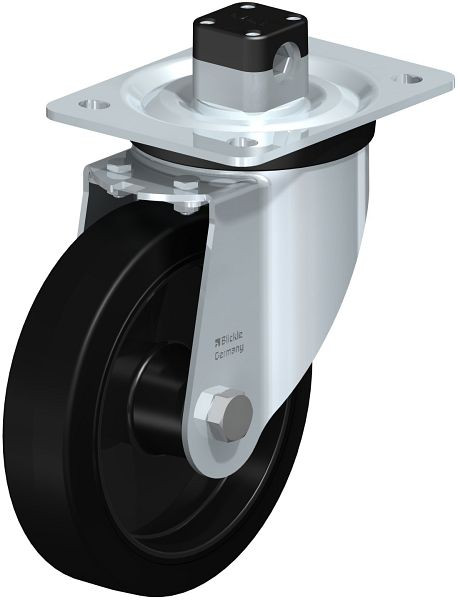 Blickle L-POEV 161XR-CS11 Stahlblech-Lenkrolle, mittelschwere Ausführung, mit Anschraubplatte & Zentralfeststeller, Elastik-Vollgummi, Schwarz, 850587