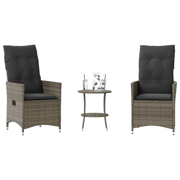 vidaXL 3-tlg. Bistro-Set mit Kissen Grau Poly Rattan, UV-beständig, 365654