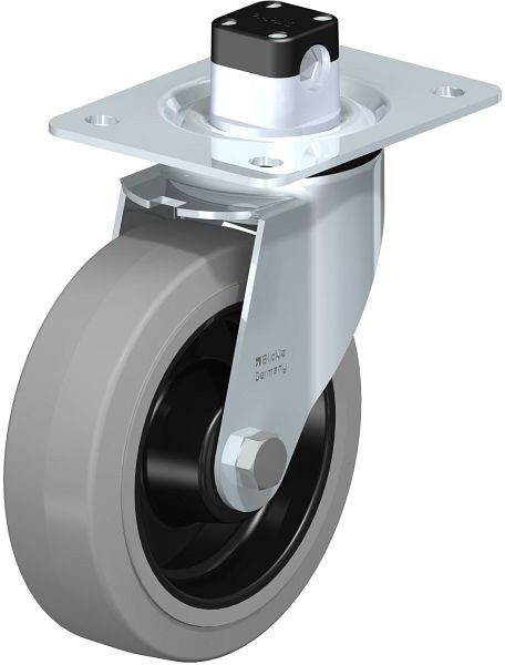 Blickle LE-POEV 160R-CS11-SG Stahlblech-Lenkrolle mit Anschraubplatte & Zentralfeststeller, Elastik-Vollgummi, Grau, 850178