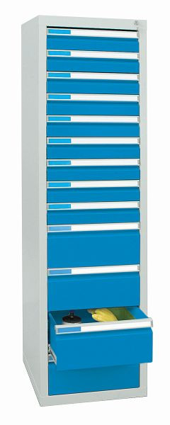 stumpf Schubladenschrank - Säule, Höhe 180 cm, 100 % Teleskopauszüge, 75 kg / Schublade, Alu-Griffleisten, 13 Schubladen, lichtgrau / lichtblau, 7605778