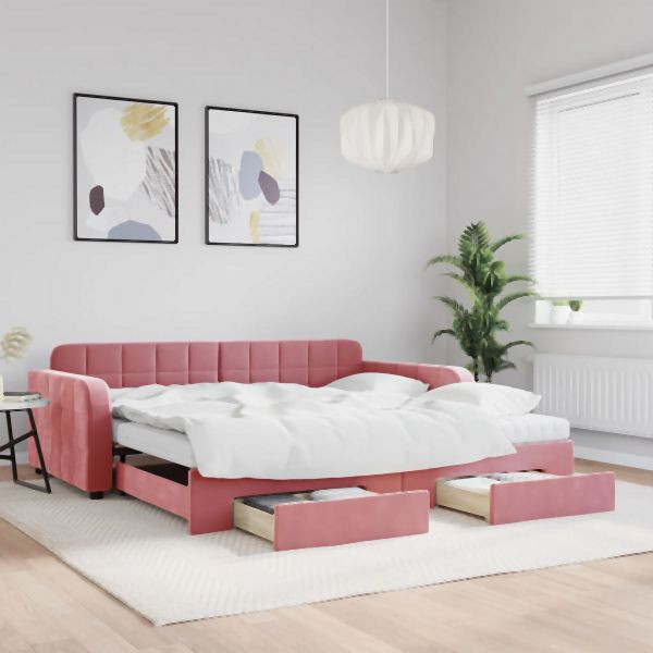 vidaXL Tagesbett Ausziehbar mit Schubladen Rosa 100x200 cm Samt, 3197011