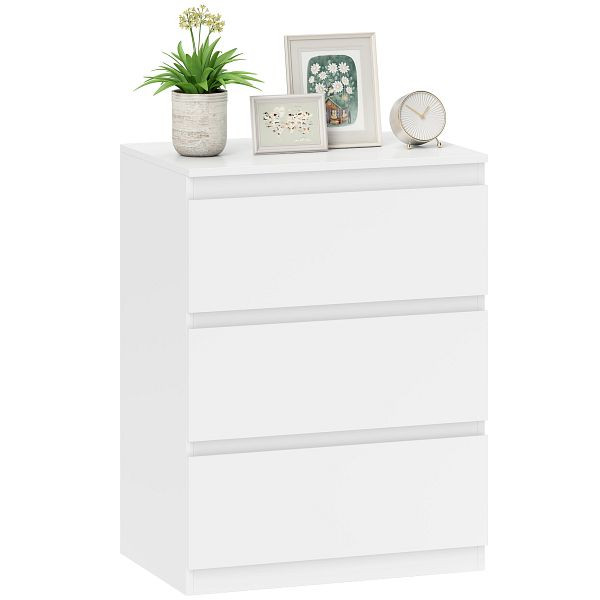 HOMCOM Kommode mit 3 Schubladen, für Wohnzimmer, Schlafzimmer, Flur, Spanplatte, Weiß, 83D-119V90WT