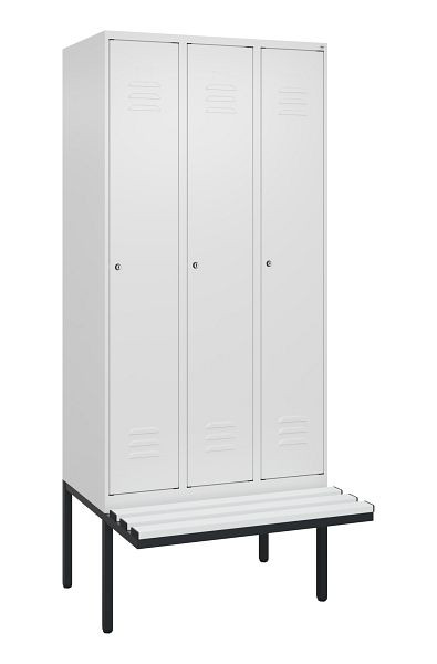 C+P Umkleidespind Classic PLUS, 3 Abteile, 2120x900x815mm, 9016/9016, Zylinderschlösser, 3 Doppel-Haken, 0800407-30 S10029