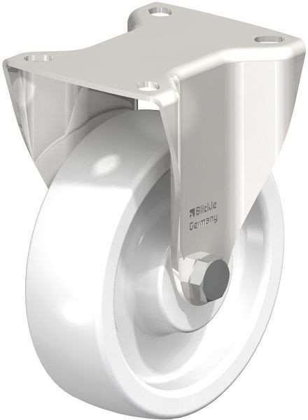 Blickle BKX-SPO 125G-1 Edelstahl-Schwerlast-Bockrolle mit Anschraubplatte, Polyamid, Weiß, 754141
